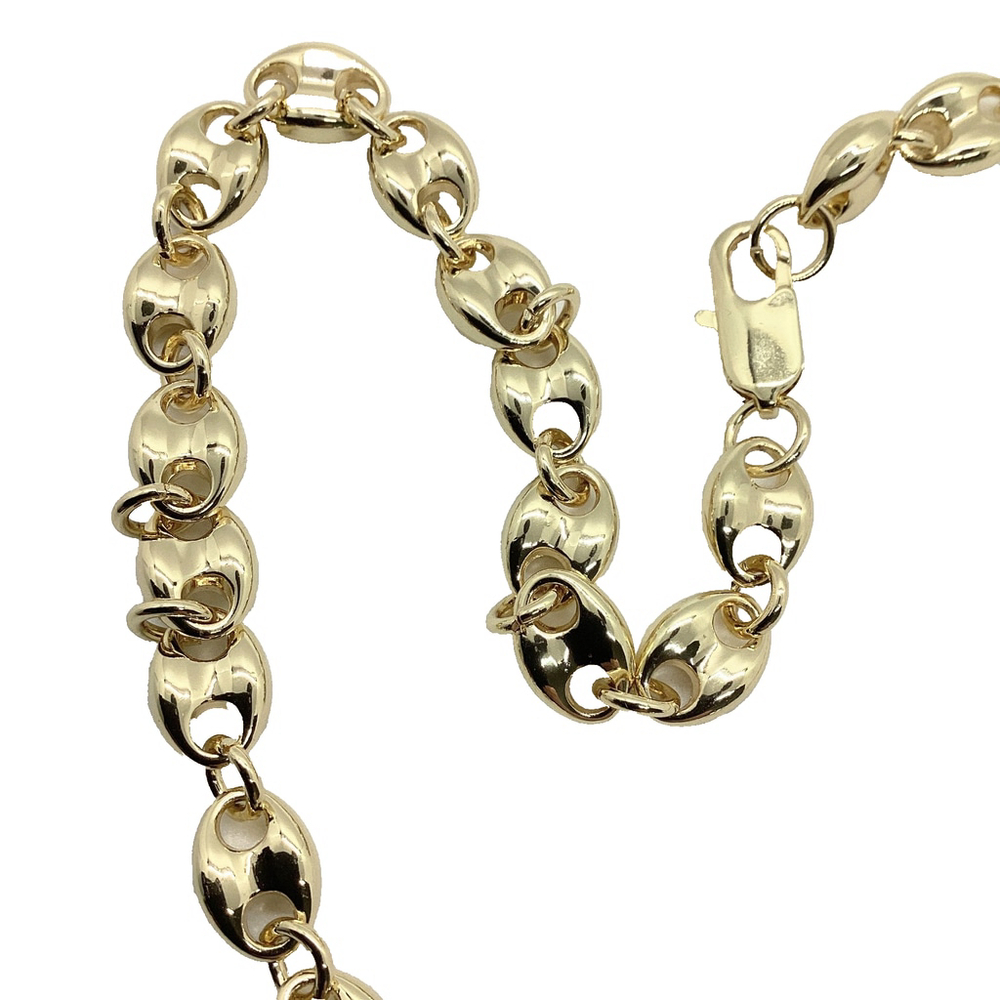 18k Yellow Gold Plated Puffed Anchor Mariner Marina Chain Necklace 8mm 24" NWOT - Picture 4 of 5